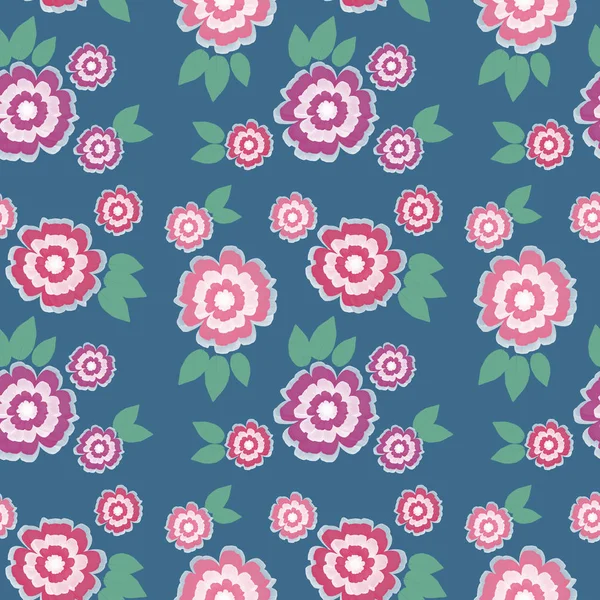 Nahtloses Muster Mit Blumen Auf Blauem Hintergrund Ein Florales Muster — Stockfoto