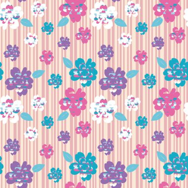 Çiçekler ile Seamless modeli. Bir şeritli arka planda bir çiçek desenli.