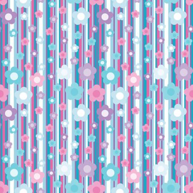 Çiçekler ile Seamless modeli. Bir şeritli arka planda bir çiçek desenli.