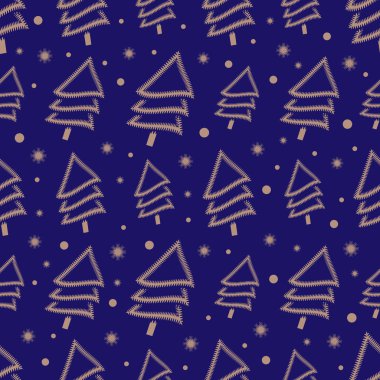 Dikişsiz soyut desen desen Noel ağaçları ve kar taneleri ile.