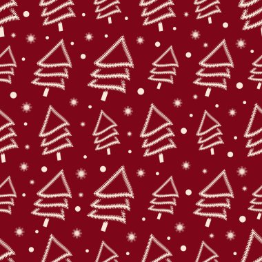 Dikişsiz soyut desen desen Noel ağaçları ve kar taneleri ile.