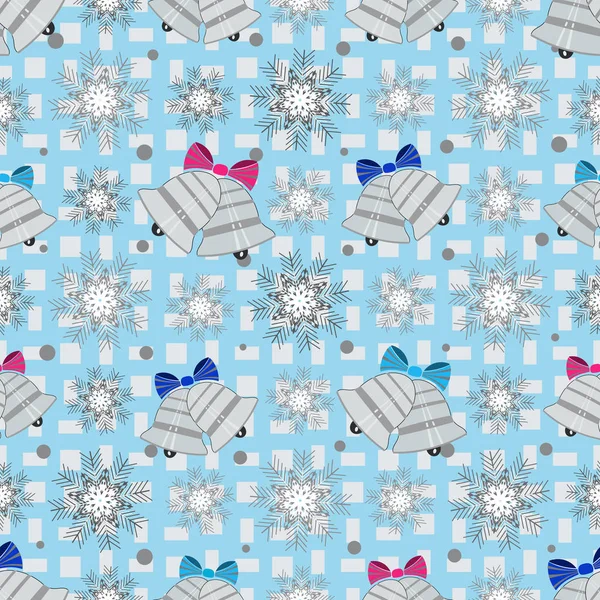Patrón Navidad Sin Costuras Con Imagen Campanas Copos Nieve — Vector de stock