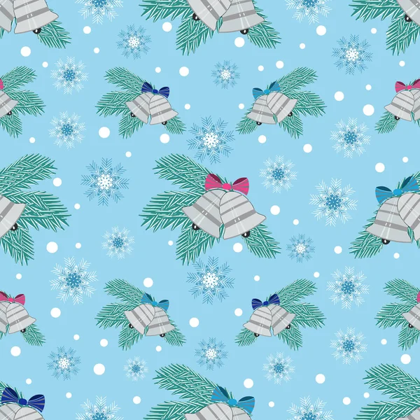 Modèle Noël Sans Couture Avec Image Branches Sapin Cloches Flocons — Image vectorielle