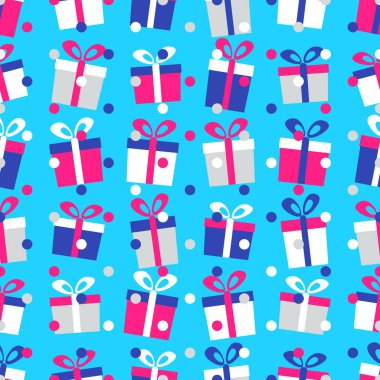 Hediye kutuları ve konfeti görüntü ile Seamless modeli.