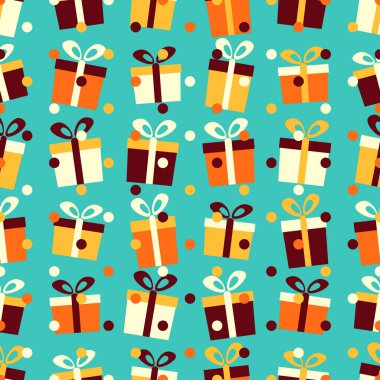 Hediye kutuları ve konfeti görüntü ile Seamless modeli.