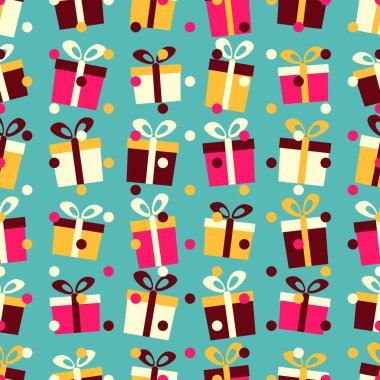 Hediye kutuları ve konfeti görüntü ile Seamless modeli.