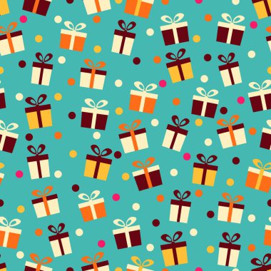 Hediye kutuları ve konfeti görüntü ile Seamless modeli.