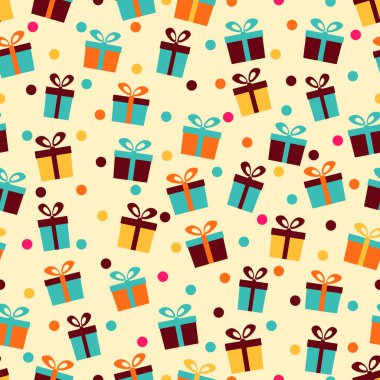 Hediye kutuları ve konfeti görüntü ile Seamless modeli.