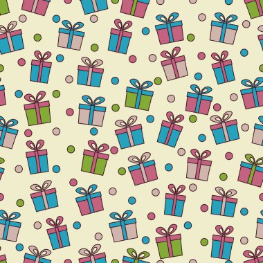 Hediye kutuları ve konfeti görüntü ile Seamless modeli.