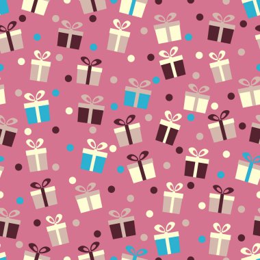 Hediye kutuları ve konfeti görüntü ile Seamless modeli.
