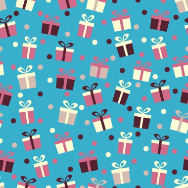 Hediye kutuları ve konfeti görüntü ile Seamless modeli.