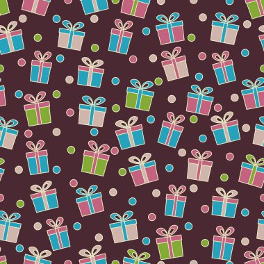 Hediye kutuları ve konfeti görüntü ile Seamless modeli.