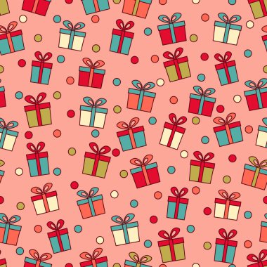 Hediye kutuları ve konfeti görüntü ile Seamless modeli.