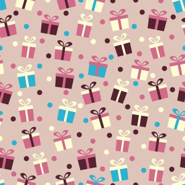 Hediye kutuları ve konfeti görüntü ile Seamless modeli.