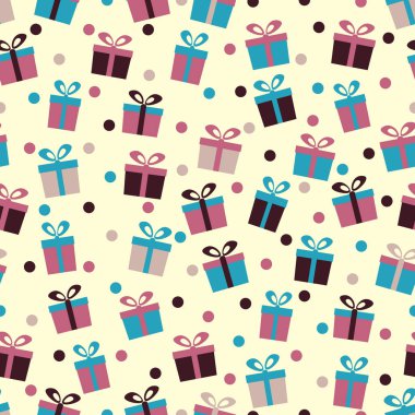 Hediye kutuları ve konfeti görüntü ile Seamless modeli.
