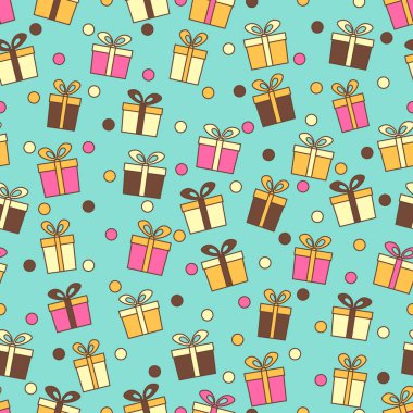 Hediye kutuları ve konfeti görüntü ile Seamless modeli.