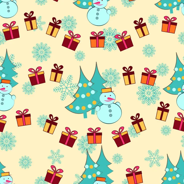 Patrón Navidad Sin Costuras Con Imagen Árboles Navidad Muñecos Nieve — Archivo Imágenes Vectoriales