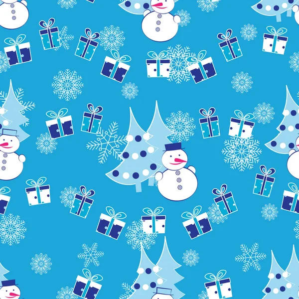 Seamless Christmas Pattern Image Christmas Trees Snowmen Gift Boxes — Stock Vector