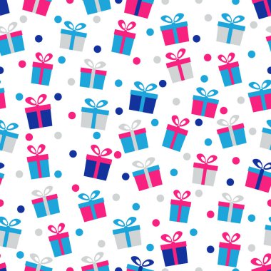 Hediye kutuları ve konfeti görüntü ile Seamless modeli.
