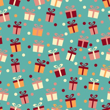 Hediye kutuları ve konfeti görüntü ile Seamless modeli.