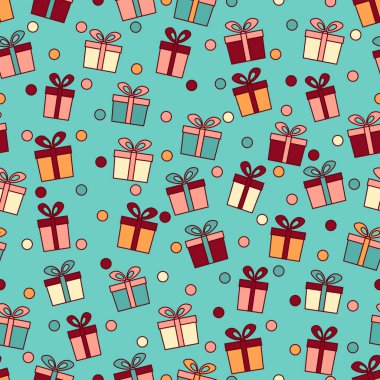 Hediye kutuları ve konfeti görüntü ile Seamless modeli.