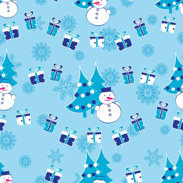 Seamless Christmas Pattern Image Christmas Trees Snowmen Gift Boxes — Stock Vector