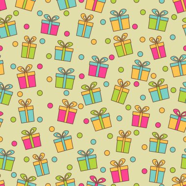 Hediye kutuları ve konfeti görüntü ile Seamless modeli.