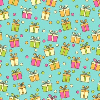 Hediye kutuları ve konfeti görüntü ile Seamless modeli.