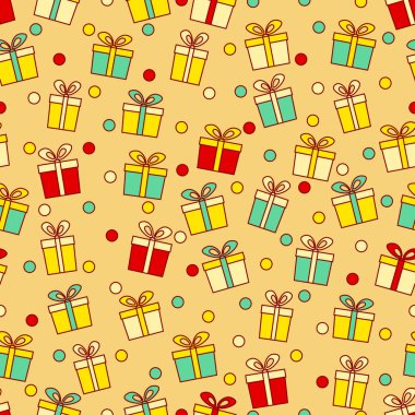 Hediye kutuları ve konfeti görüntü ile Seamless modeli.