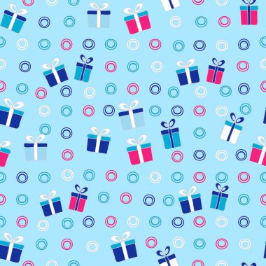 Hediye kutuları ve yüzük görüntü ile Seamless Noel modeli.