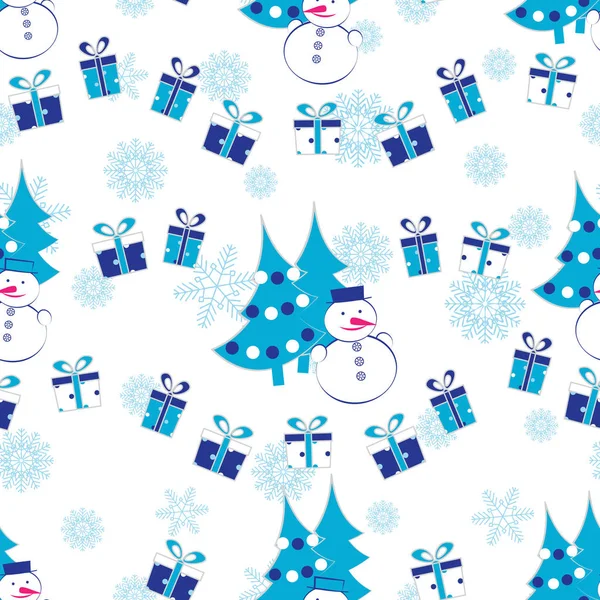 Seamless Christmas Pattern Image Christmas Trees Snowmen Gift Boxes — Stock Vector