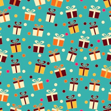 Hediye kutuları ve konfeti görüntü ile Seamless modeli.