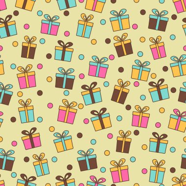 Hediye kutuları ve konfeti görüntü ile Seamless modeli.