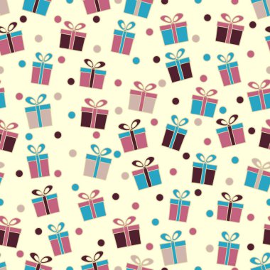Hediye kutuları ve konfeti görüntü ile Seamless modeli.