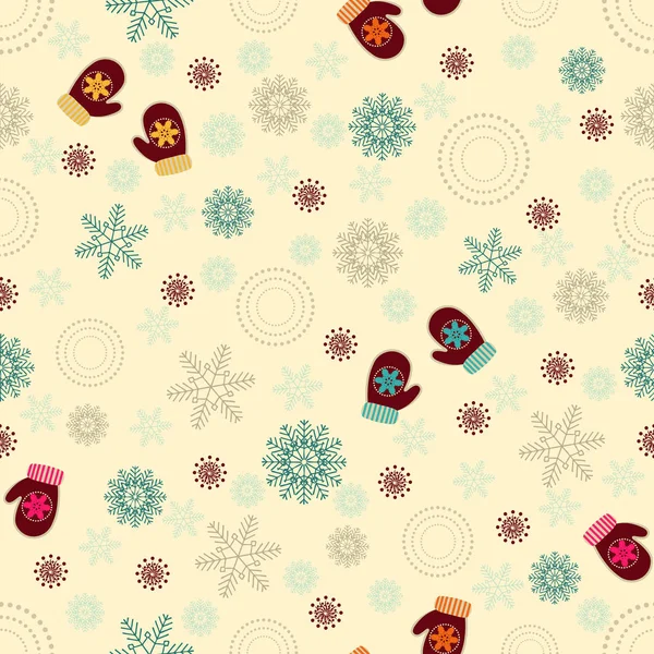 Vánoční Vzor Bezešvé Vzorem Sněhové Vločky Palčáky — Stockový vektor