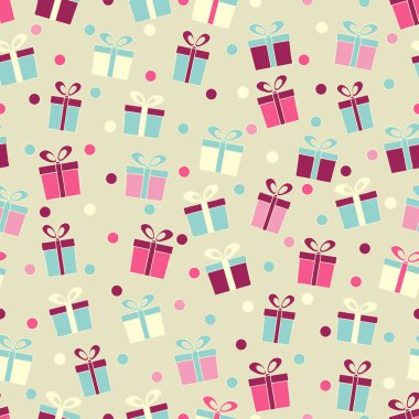 Hediye kutuları ve konfeti görüntü ile Seamless modeli.