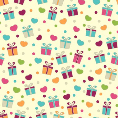 Hediye kutuları ve kalpleri görüntü ile Seamless modeli.