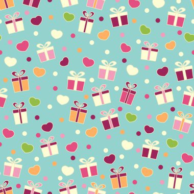 Hediye kutuları ve kalpleri görüntü ile Seamless modeli.