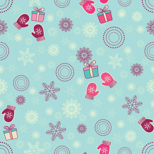 Modèle Noël Sans Couture Avec Modèle Flocons Neige Mitaines Boîtes — Image vectorielle