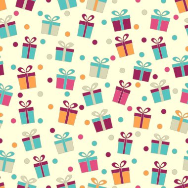 Hediye kutuları ve konfeti görüntü ile Seamless modeli.