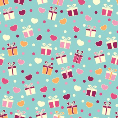 Hediye kutuları ve kalpleri görüntü ile Seamless modeli.