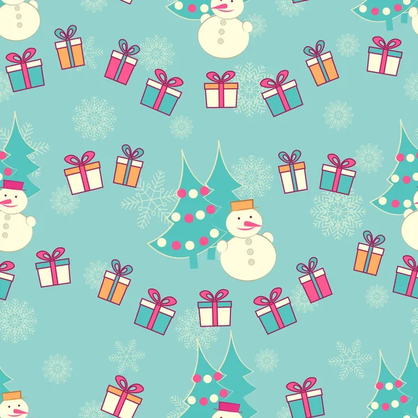 Seamless Christmas Pattern Image Christmas Trees Snowmen Gift Boxes — Stock Vector