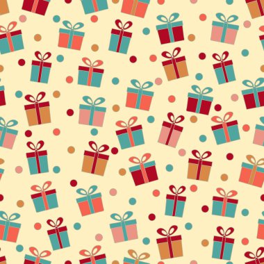 Hediye kutuları ve konfeti görüntü ile Seamless modeli.