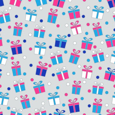Hediye kutuları ve konfeti görüntü ile Seamless modeli.