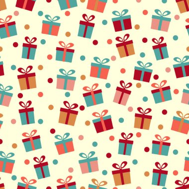 Hediye kutuları ve konfeti görüntü ile Seamless modeli.