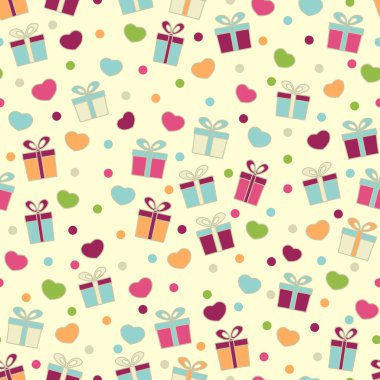 Hediye kutuları ve kalpleri görüntü ile Seamless modeli.