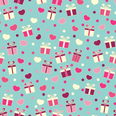 Hediye kutuları ve kalpleri görüntü ile Seamless modeli.