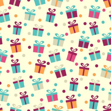 Hediye kutuları ve konfeti görüntü ile Seamless modeli.