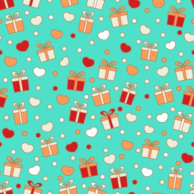 Hediye kutuları ve kalpleri görüntü ile Seamless modeli.