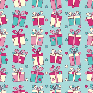 Hediye kutuları ve konfeti görüntü ile Seamless modeli.